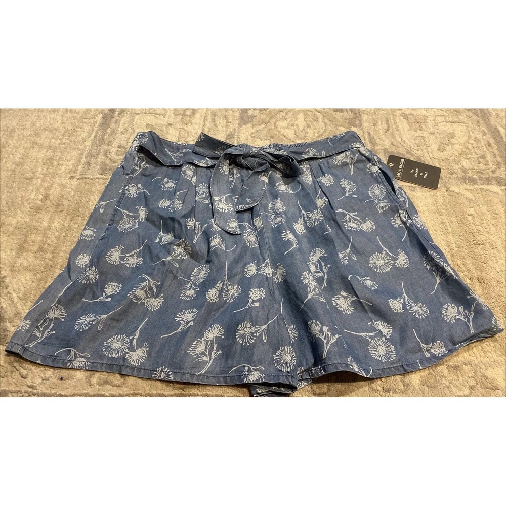 New Womens Zac & Rachel Floral‎ Paperbag Shorts Tie Bow Elastic Lyocell Sz Large
